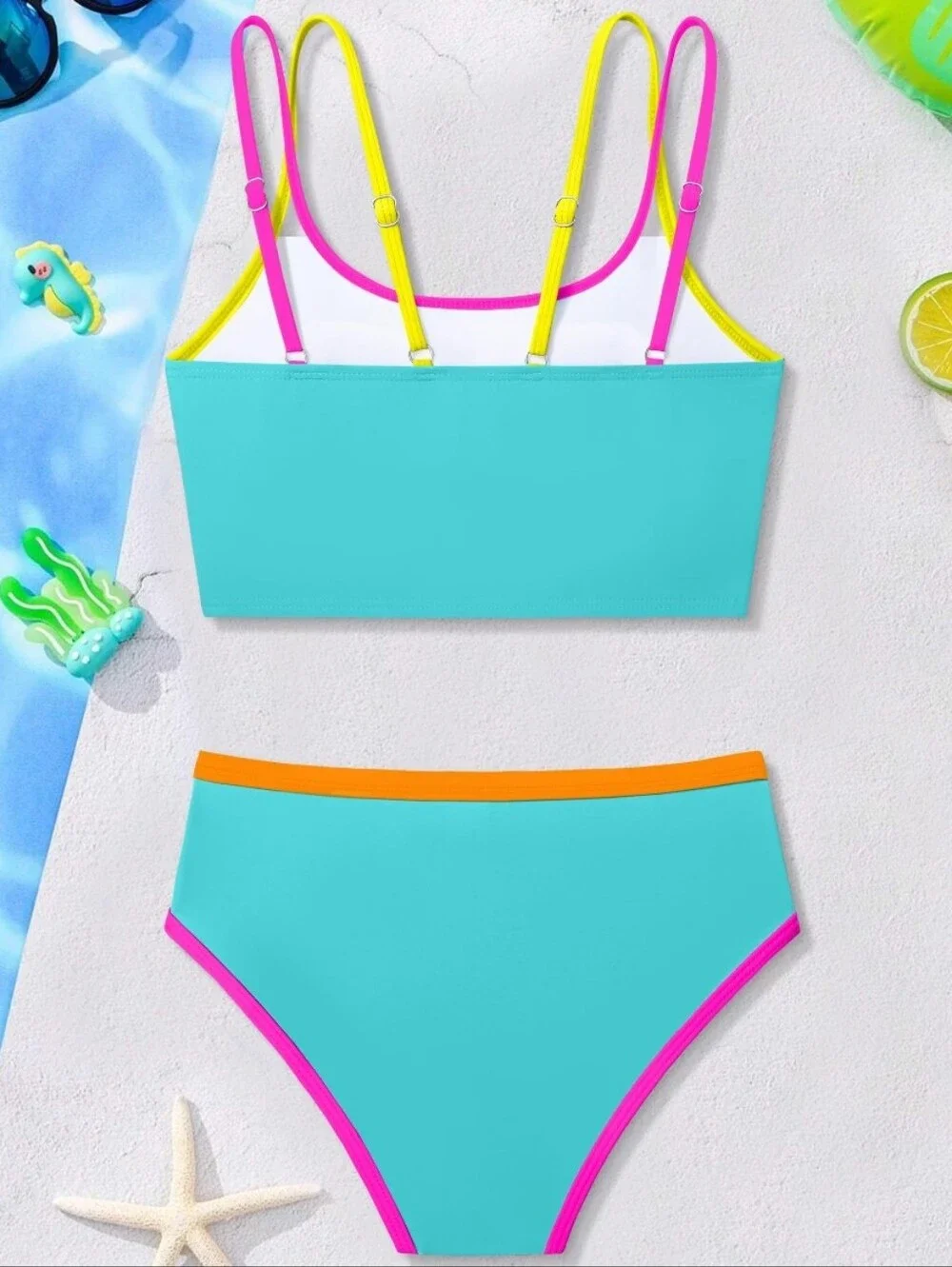NECIOUS Girls Size 14-16  Bikini Bathing Suits. Color Block Double Strap